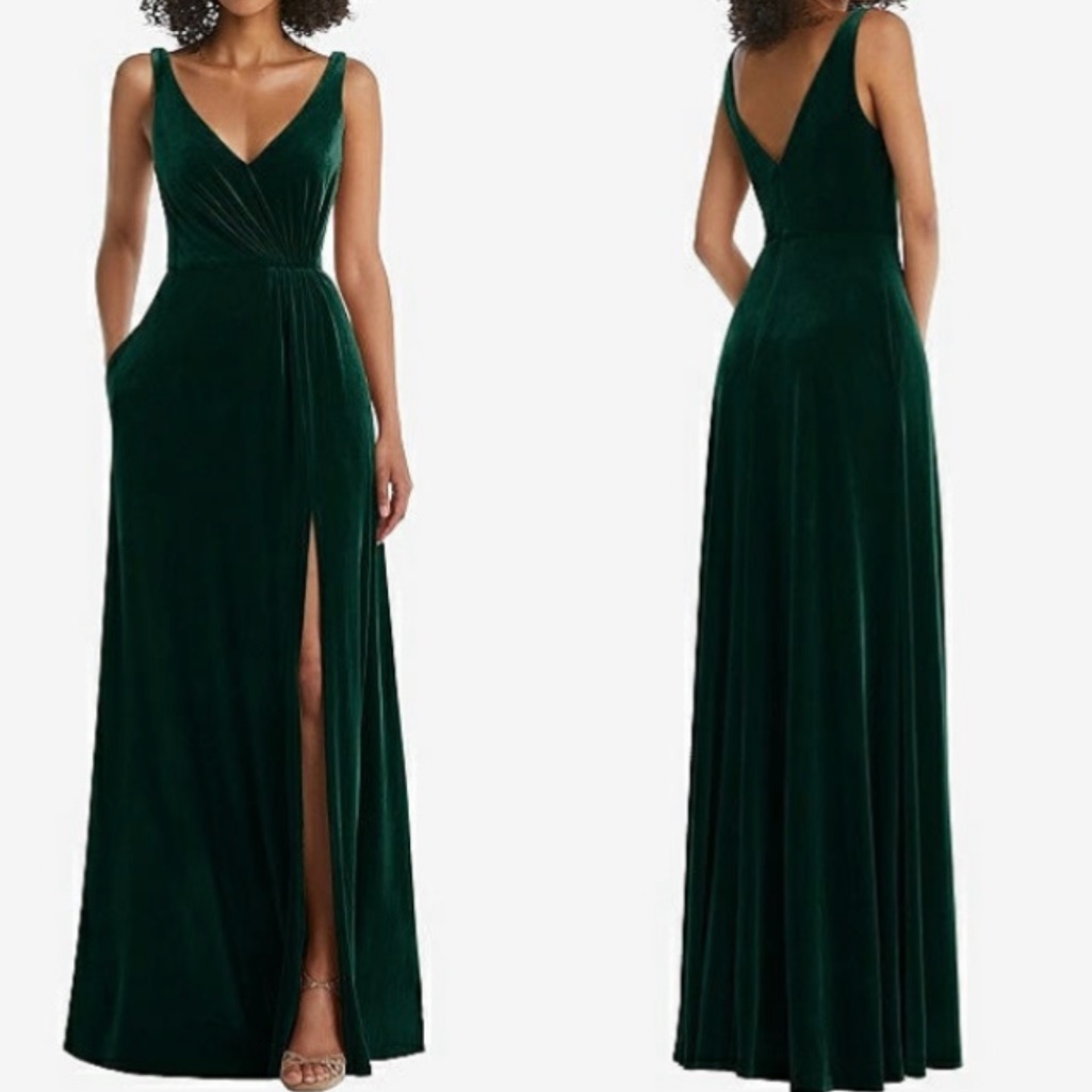 Dessy Thread Bridesmaid Th085 Evergreen Lux Velvet Maxi Dress 18w